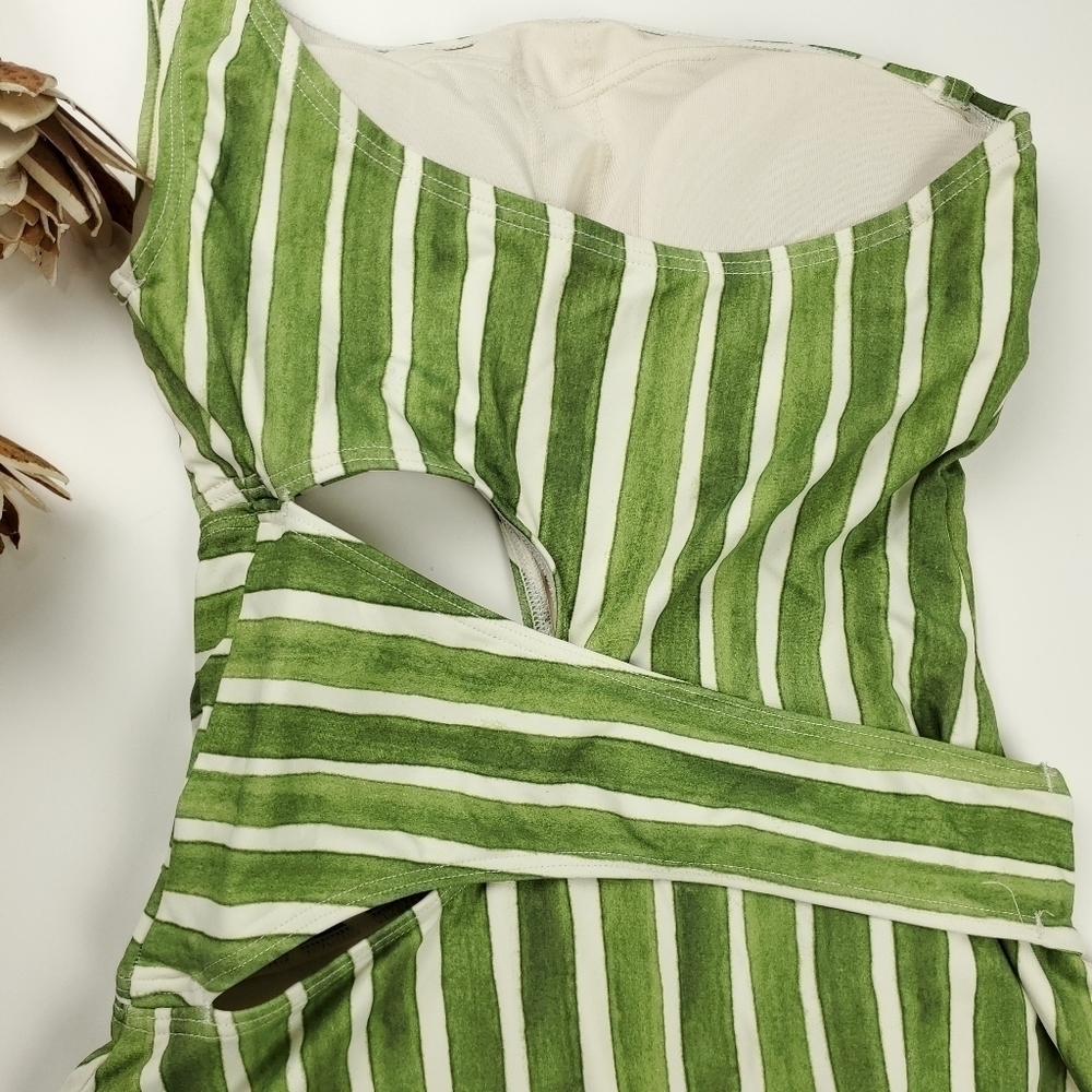Vince Camuto Green Stripe Cutout Wrap Swimsuit - Picture 13 of 14
